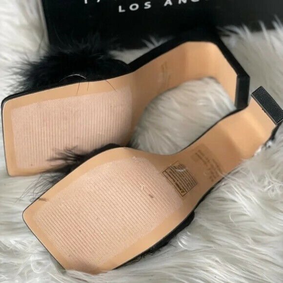 Fashion Nova Women Black Fax fux Sandals Mules Sexy Block High Heels  Sz 7.5 - Picture 9 of 9